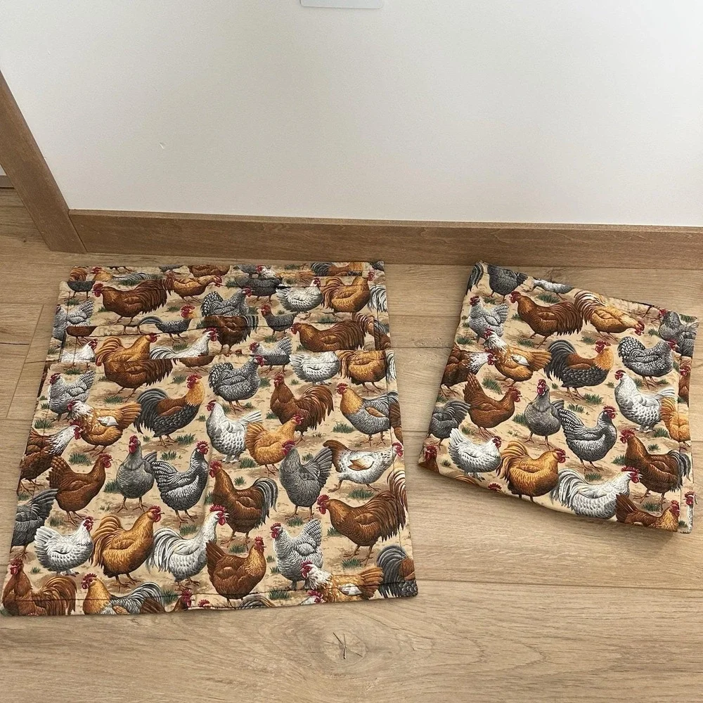 Handmade‎ Chicken Rooster 4 Placemats-Centerpiece Farmhouse Country Reversible